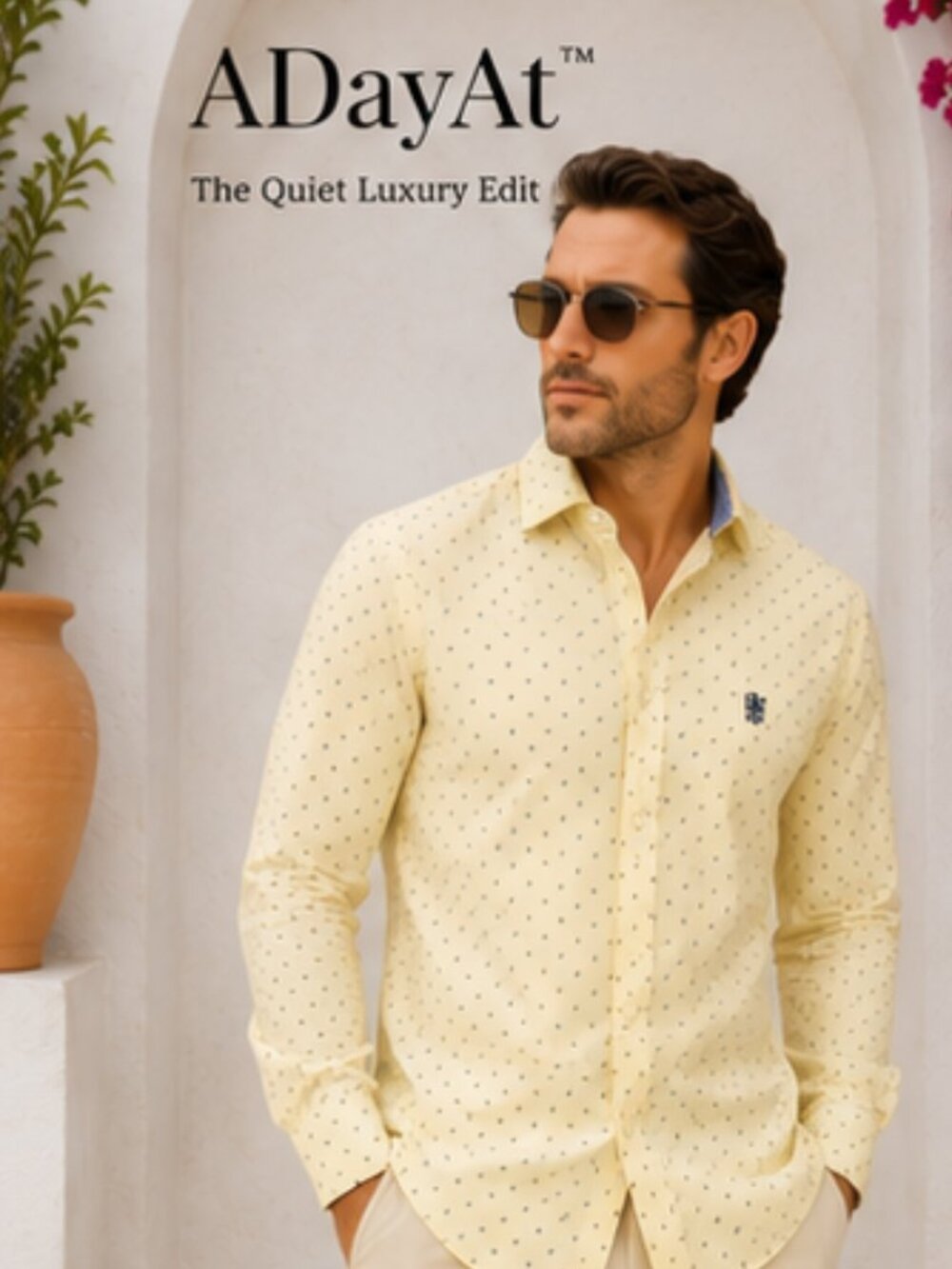 Butter Yellow 100% Cotton Micro Dot Button Front Shirt Men's M Massimo Dutti